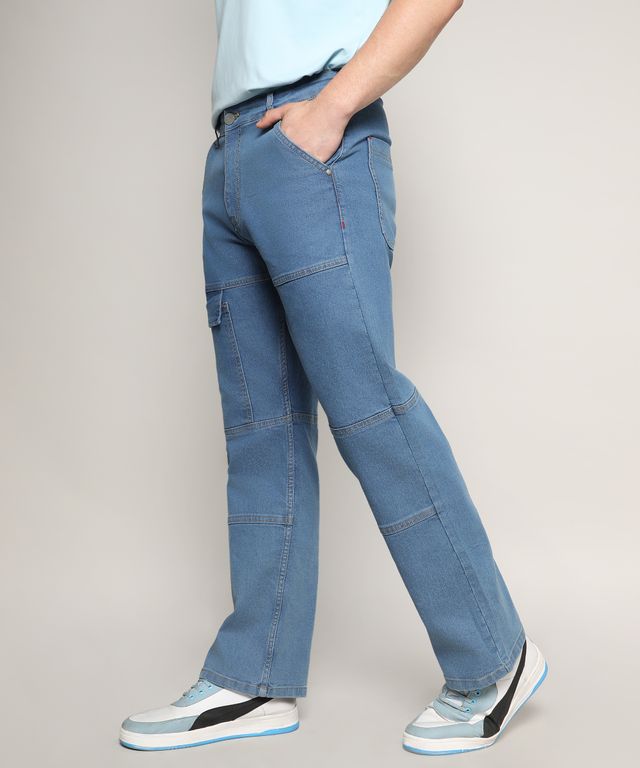 Campus Sutra Men's Panel Patch Pocket Denim Jeans | Blue - 34