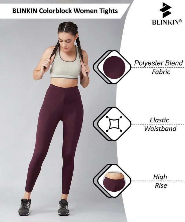 Blinkin Stretchable Gym Tights & Pants For Women | Squat Proof Active Wear Yoga Pants Maroon - L