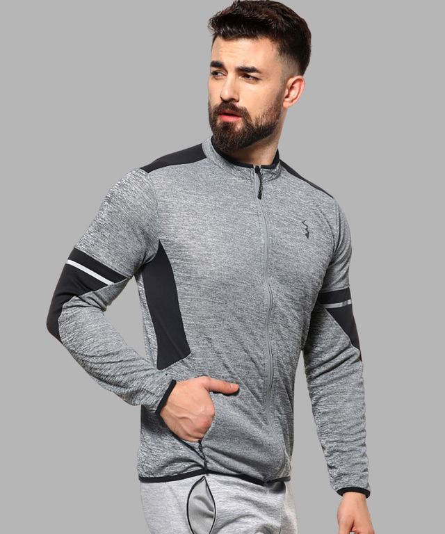 Campus Sutra Men's Activewear Jacket With Contrast Detail | Grey - M
