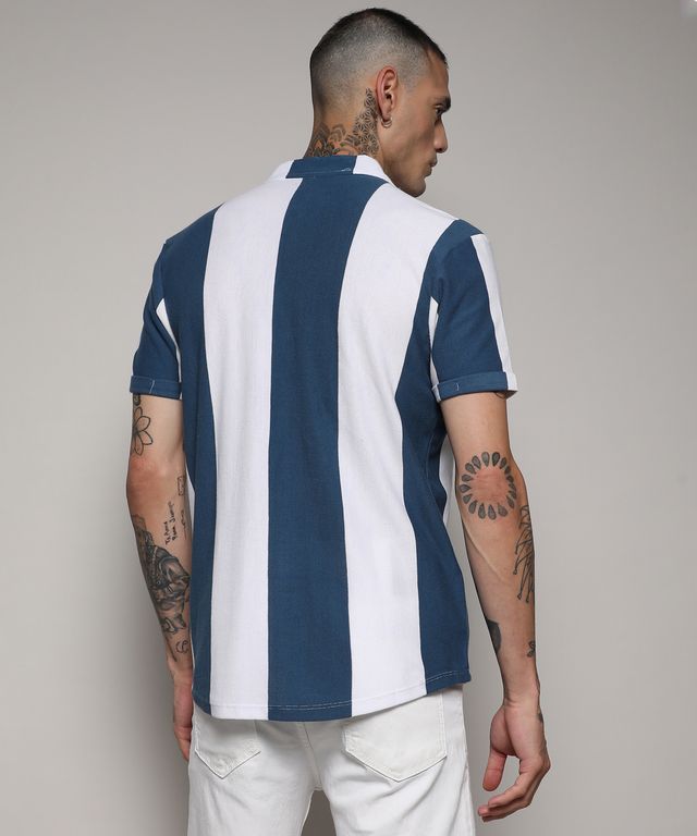 Campus Sutra Men's Striped Cotton Shirt | Blue - XL