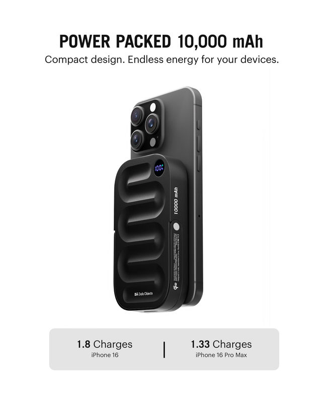 Dailyobjects Loop Qi2 | Certified Magsafe | Compatible Aluminium Power Bank 10000 mAh | Black