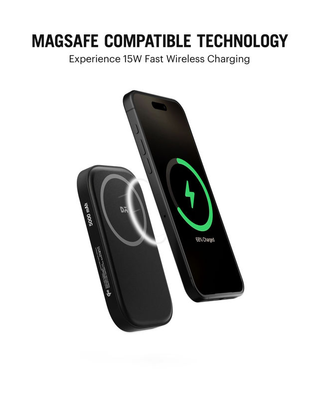Dailyobjects Loop Qi2 | Certified Magsafe | Compatible Aluminium Power Bank 5000 mAh | Black