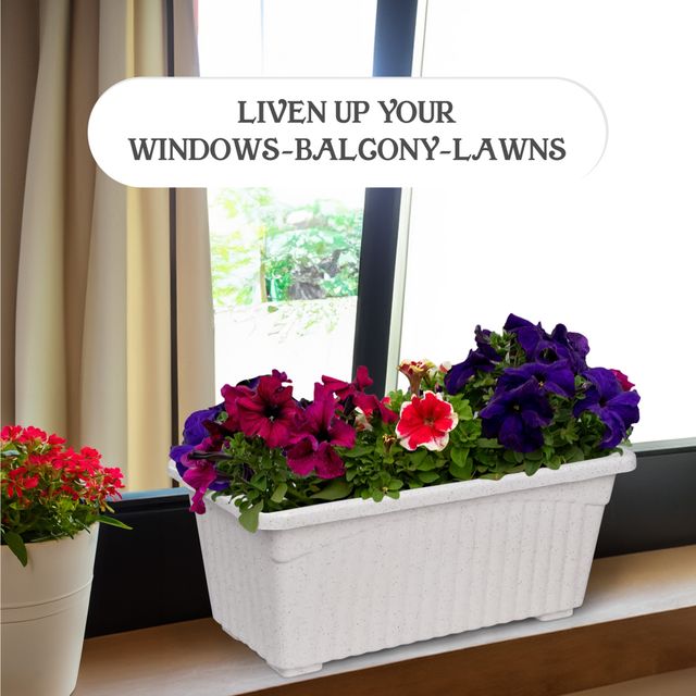 Kuber Industries Pack of 2 Flower Pots | Living Room-Office Planters | Marble Jupiter | White