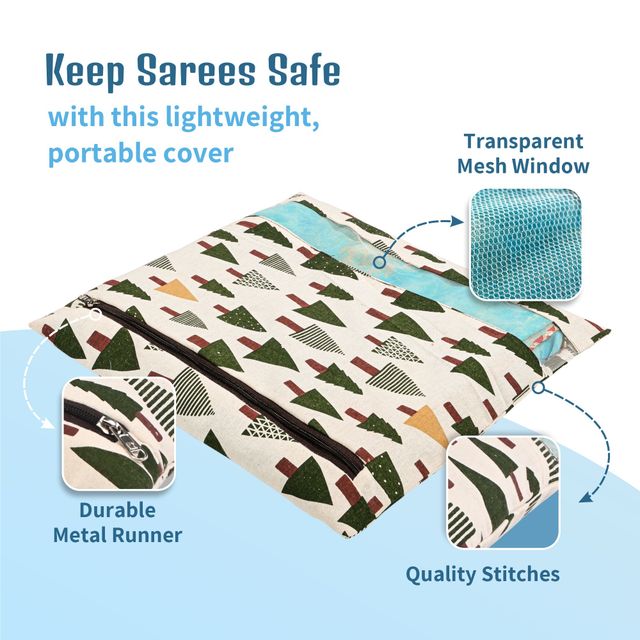 Kuber Industries 6 Pcs Mesh Cotton Single Saree Covers for Storage | Gifting | Tree - Green
