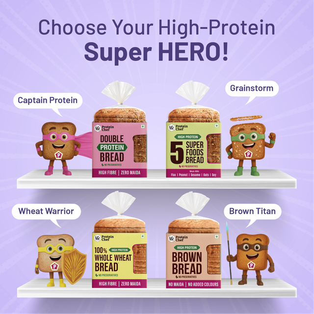 Protein Chef 5 Super Foods Multigrain Brown Bread (Zero Maida, High Protein) Made with MP Sharbati