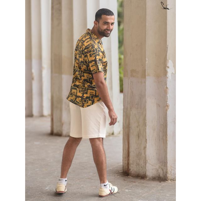 Suta Men's Cotton Shirt | Yellow & Green - L