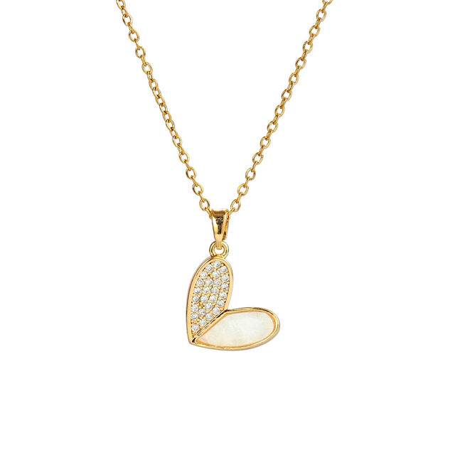 Salty Haley Studded Heart Necklace Pendant for Women and Girls| Anti-Tarnish | Gold and white