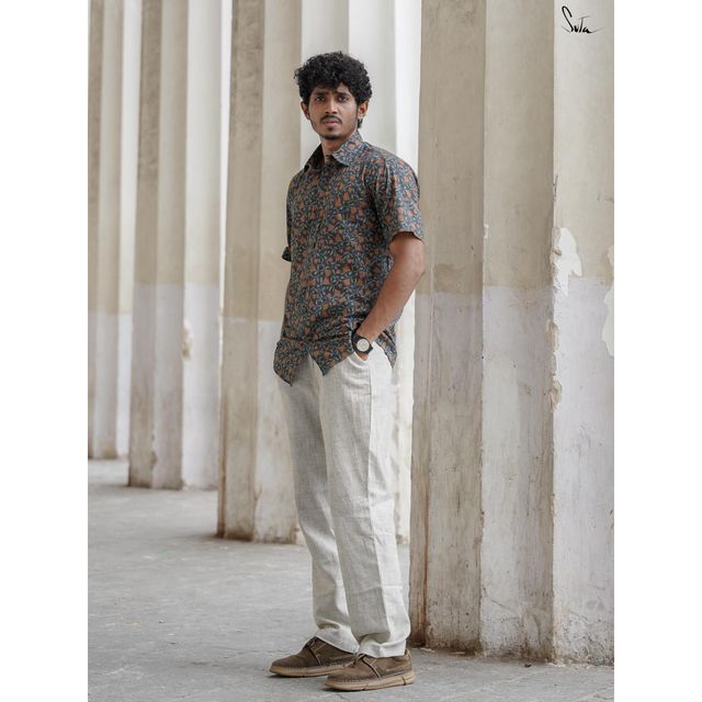Suta Men's Floral Printed Cotton Shirt | Black - M
