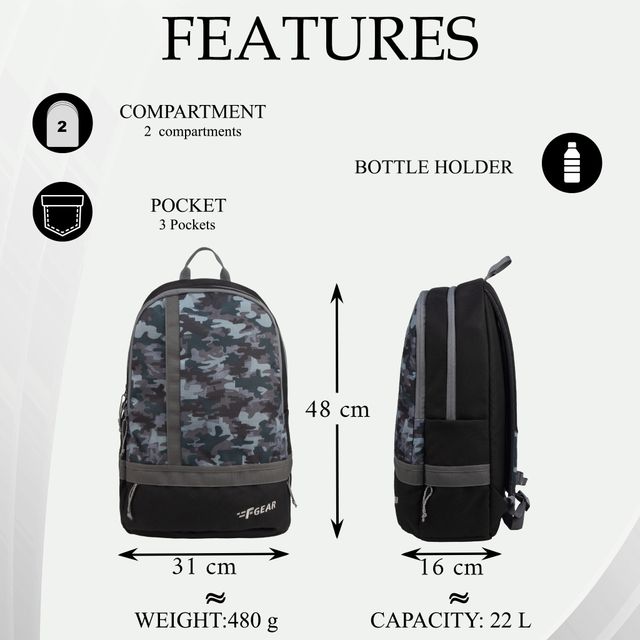 F Gear Unisex Camouflage Artificial Leather 22 L Backpack | Multicolour - 15 Inches