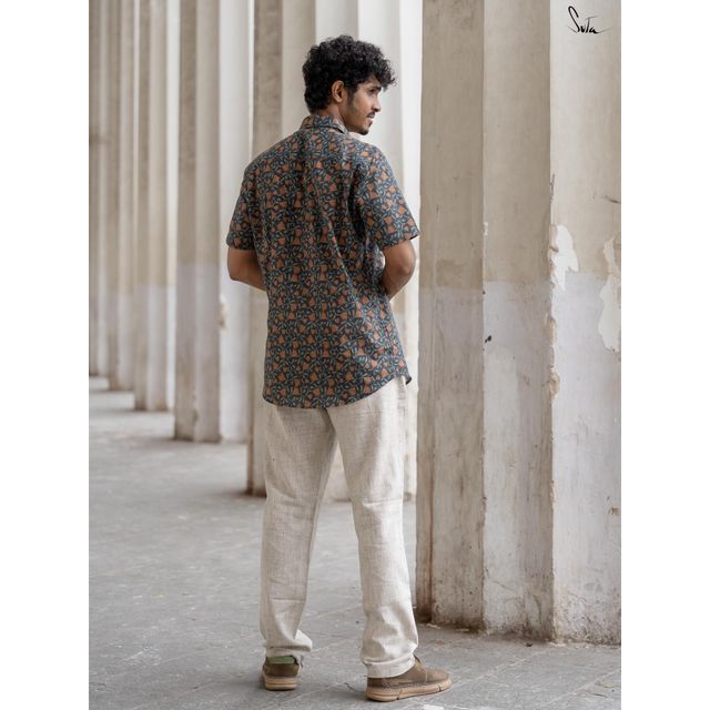 Suta Men's Floral Printed Cotton Shirt | Black - M
