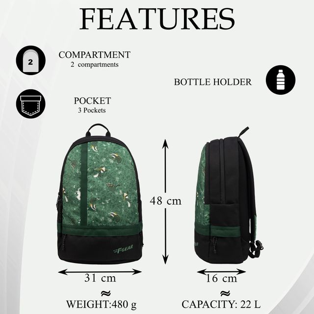 F Gear Unisex Polyester 22 L Backpack | Green