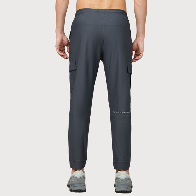 Technosport Men Poly Solid Slim Fit Sports Cargo Joggers with