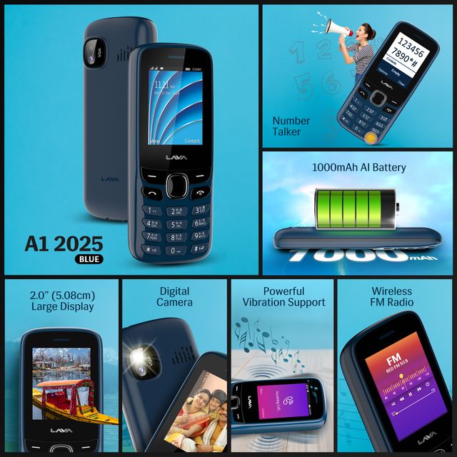 Lava A1 2025 Dual Sim Keypad Mobile Phone | With Vibration Alert | 2" Inch Big Display | Blue