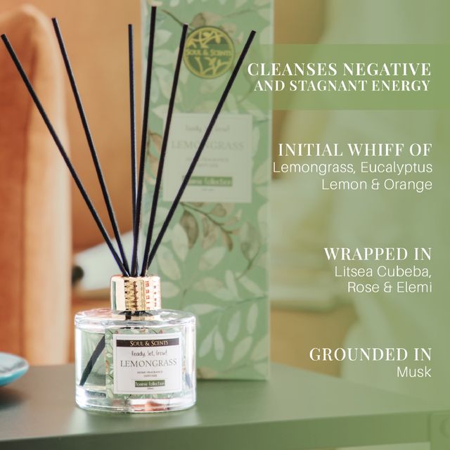 Soul & Scents Lemongrass Reed Diffuser| Rakhi Gift for Brother & Sister