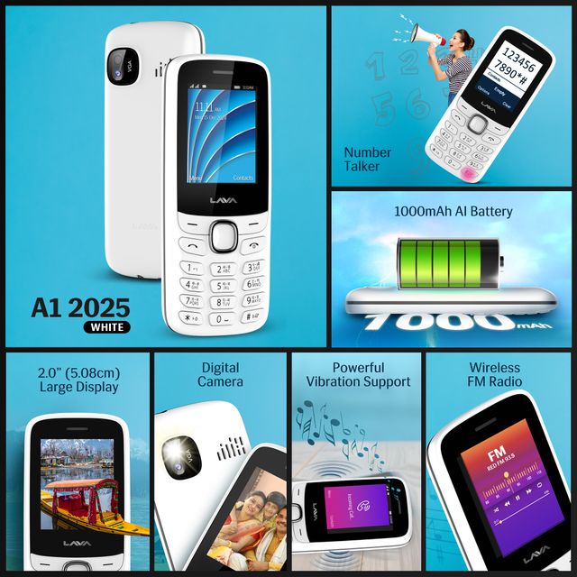 Lava A1 2025 Dual Sim Keypad Mobile Phone | With Vibration Alert | 2" Inch Big Display | White