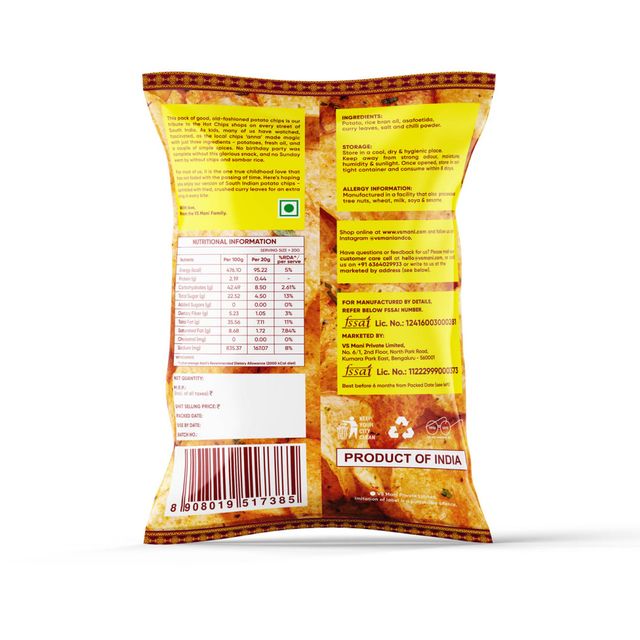 VS Mani Potato Hot Chips Chilli, No Palm Oil