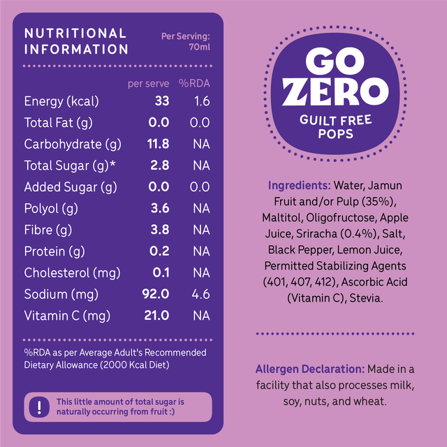 Go Zero Jamun Sriracha Low Calorie Guilt Free Ice Cream Popsicle 70 ml Combo