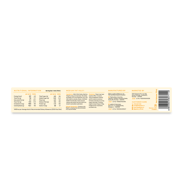 Go Zero Kesar Kulfi Low Calorie Guilt Free Ice Cream Stick