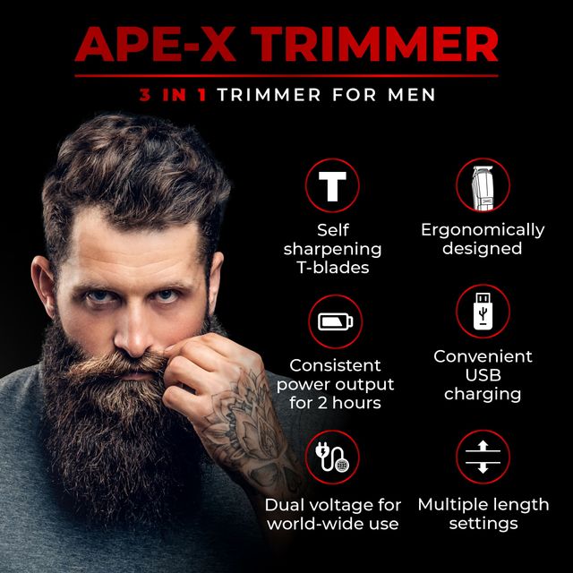Beardo Ape-X 3-in-1 Multipurpose Trimmer for Men | Stainless Steel self-sharpening blades | USB charge