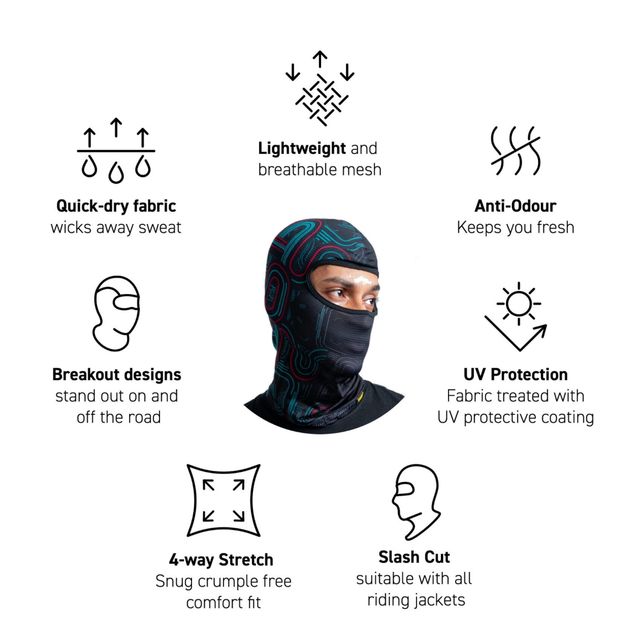 Tiivra Prand Grix Slash Cut Balaclava, Quick Dry, 4 Way Stretch