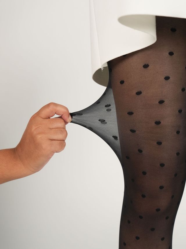 Theater Women Black Polka Grande Stockings S - XL (24 - 42 In)