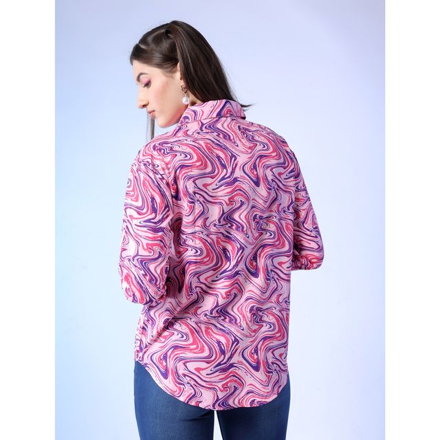 Freehand Women | Loose Fit Abstract Casual Loose Shirt | Multicolor | L