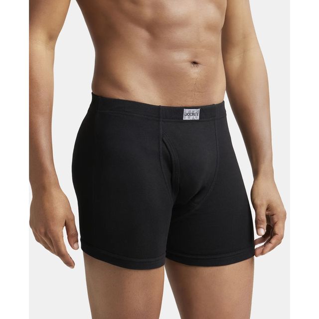 Jockey 8008 Men's Super Combed Cotton Boxer Brief | Ultrasoft Durable Waistband | Black - XL