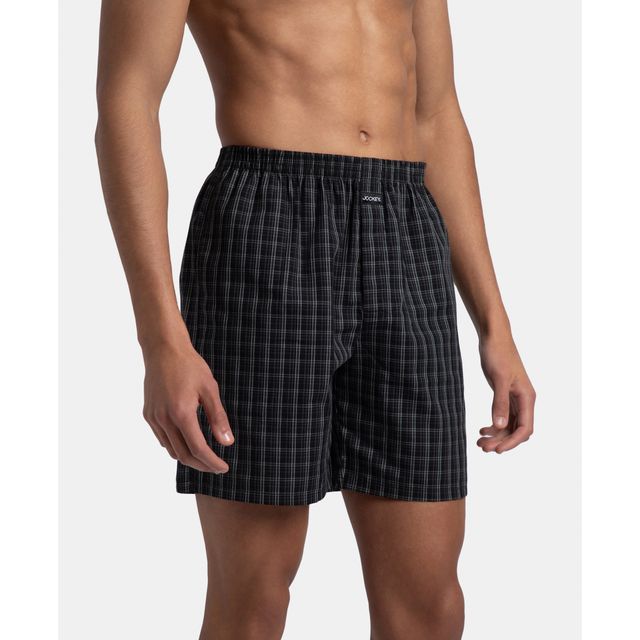 Jockey 1223 Men's Super Combed Mercerized Cotton Woven Checks Boxer, SidePocket | Black/Slate - XXL