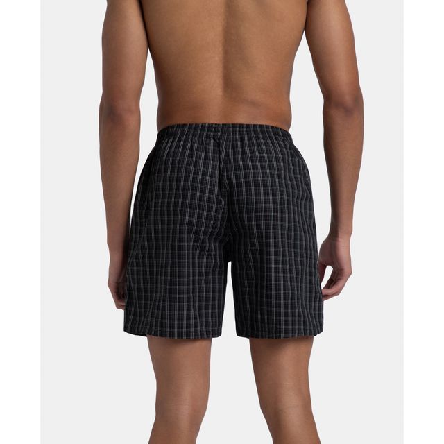 Jockey 1223 Men's Super Combed Mercerized Cotton Woven Checks Boxer, SidePocket | Black/Slate - XXL