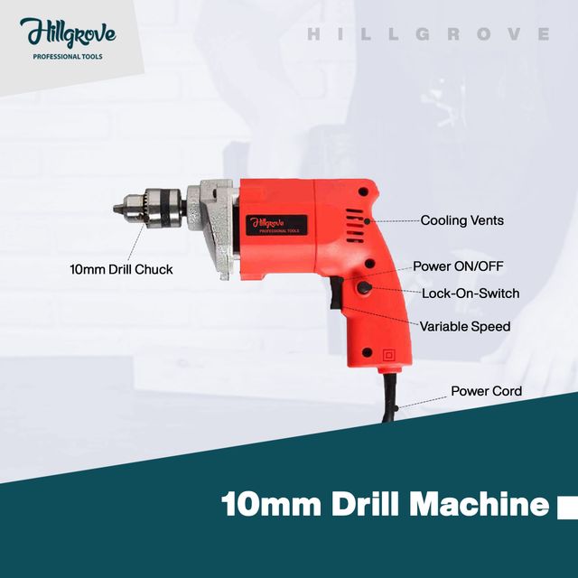 Hillgrove Hzp101M1 500W 10 mm Power Electric Drill Machine With Drill Bits For Metal