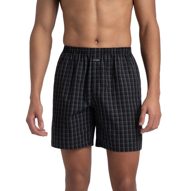 Jockey 1223 Men's Super Combed Mercerized Cotton Woven Checks Boxer, SidePocket | Black/Slate - XXL