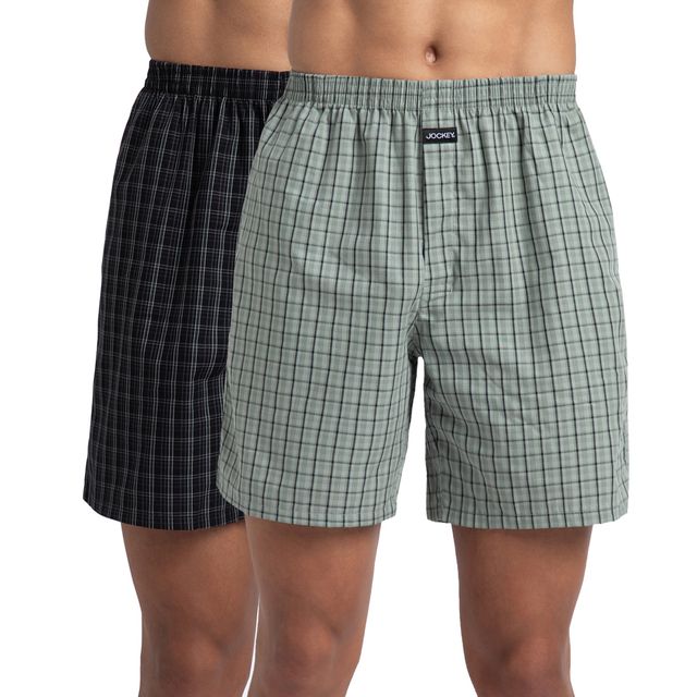 Jockey 1223 Men's Super Combed Mercerized Cotton Woven Checks Boxer, SidePocket | Black/Slate - XXL