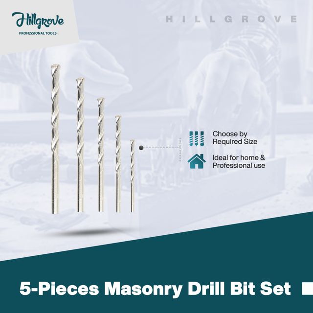 Hillgrove Hzp44M1 Heavy Duty Most Running 5 pcs Masonry Drill Bit Set For Concrete/Wall