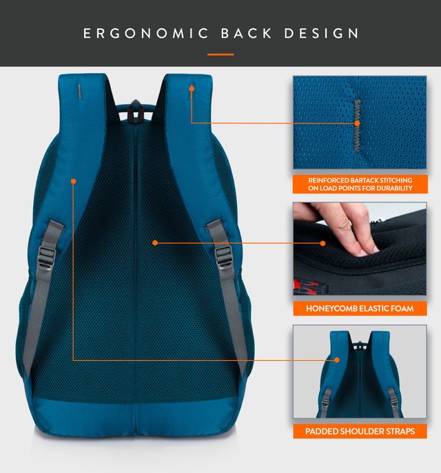 Lunar's Unisex Modern Polyester 48L Padded Shoulder Strap Laptop Backpack | Aqua Blue - 15.6 Inches