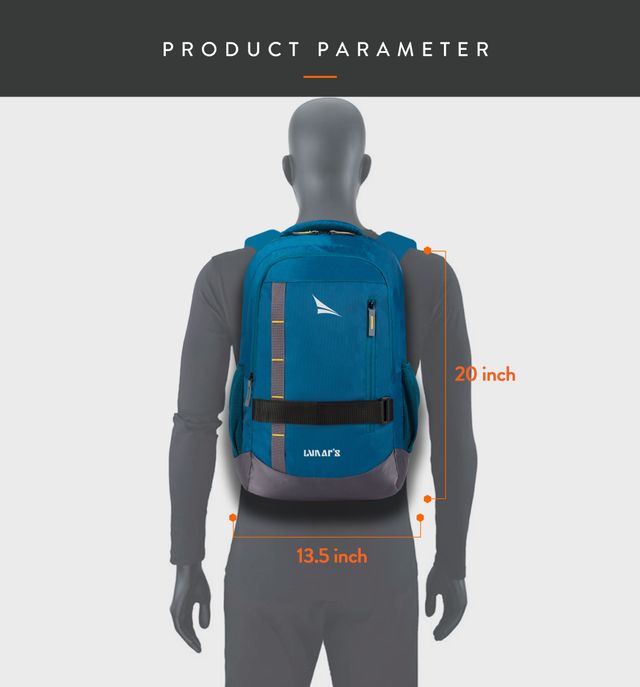 Lunar's Unisex Modern Polyester 48L Padded Shoulder Strap Laptop Backpack | Aqua Blue - 15.6 Inches
