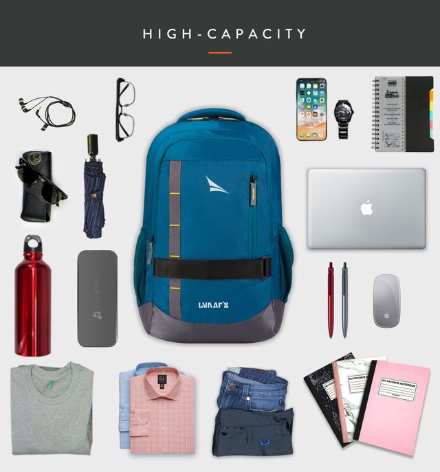 Lunar's Unisex Modern Polyester 48L Padded Shoulder Strap Laptop Backpack | Aqua Blue - 15.6 Inches