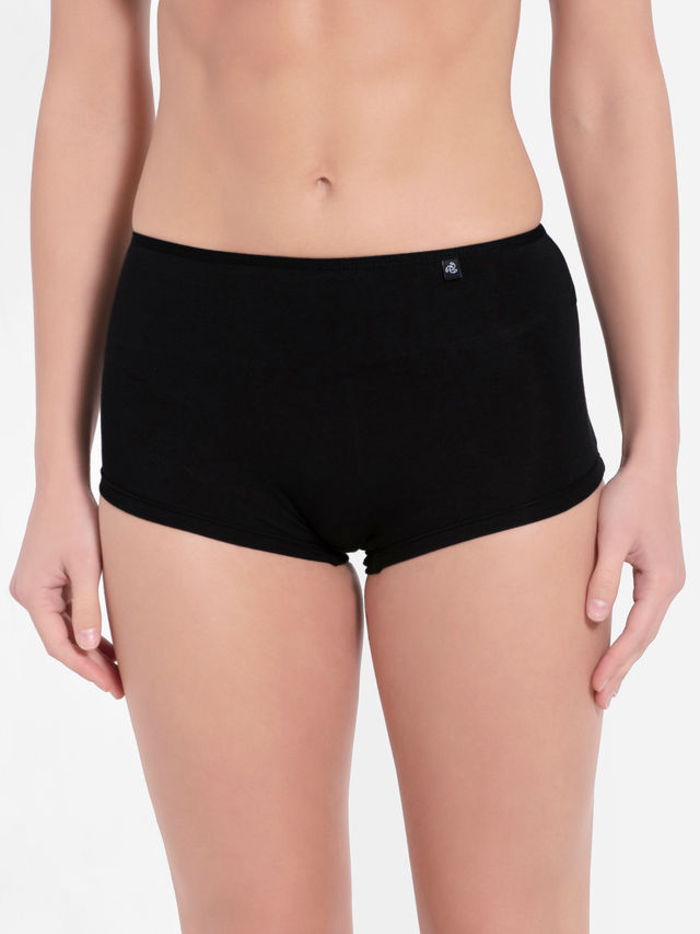 Jockey SS04 Women's Super Combed Cotton Elastane Stretch BoyShorts|Concealed Waistband | Black-S