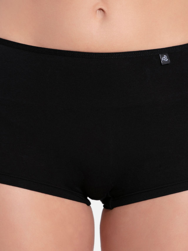 Jockey SS04 Women's Super Combed Cotton Elastane Stretch BoyShorts|Concealed Waistband | Black-S
