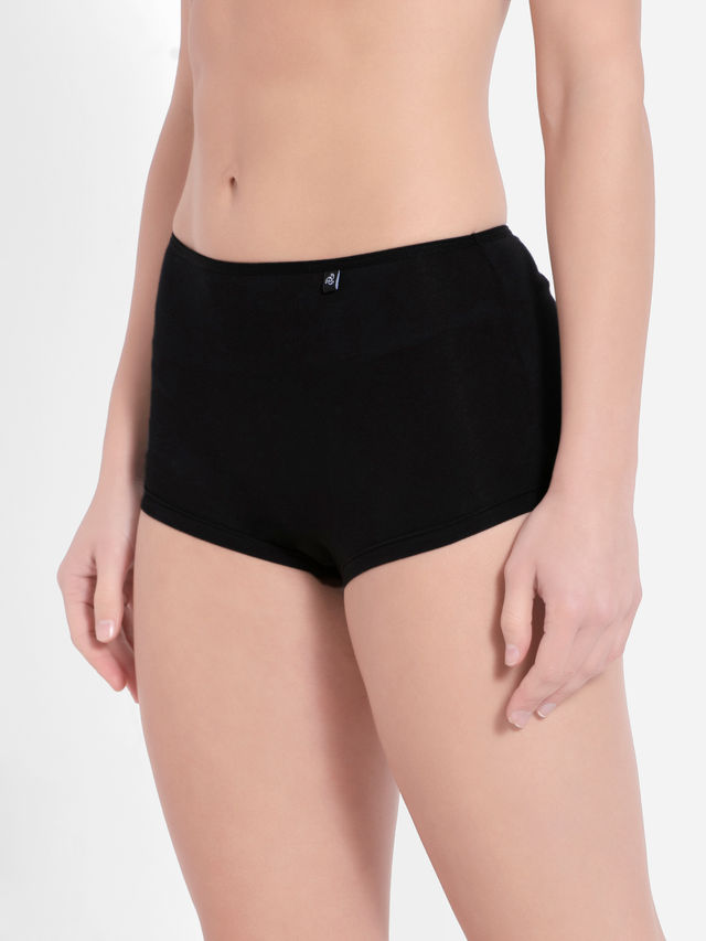 Jockey SS04 Women's Super Combed Cotton Elastane Stretch BoyShorts|Concealed Waistband | Black-S