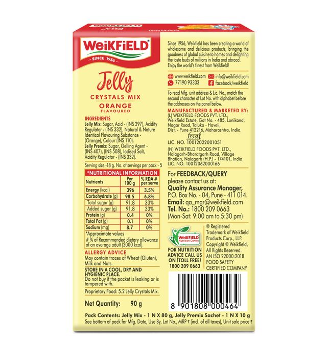 Weikfield Jelly Crystals Mango Flavour Carton(90gms) & Weikfield Jelly Crystals Delicious Orange Flavor Carton(90gms) Combo