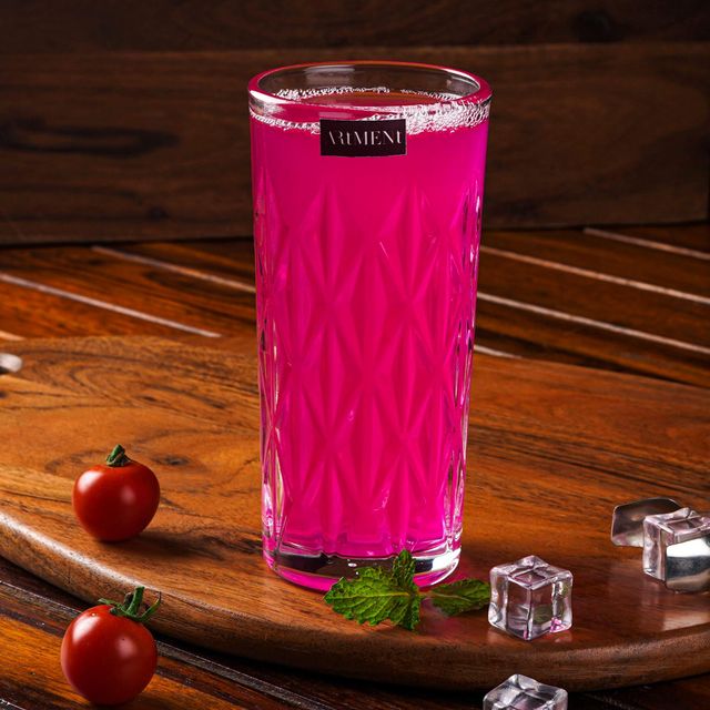 The Artment Elevated Etched Highball Glasses for Water | Juice | Colddrink | Mojito | Cocktail Set of 4 | 340 ml