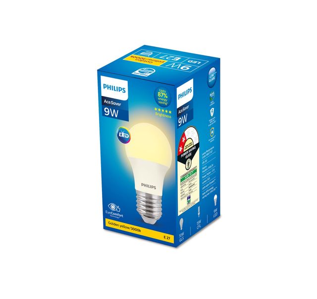 Philips Ace Saver | E27 Holder | 9 W Led Bulb, Holder Type - | (Spiral) Golden Yellow