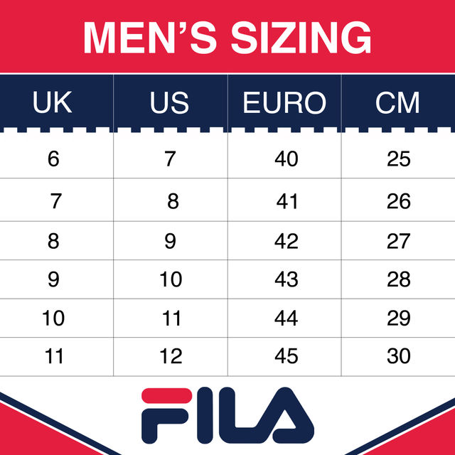 Chart Fila Size 11 Men Fila Junior Size Guide Fila Foot Size Chart