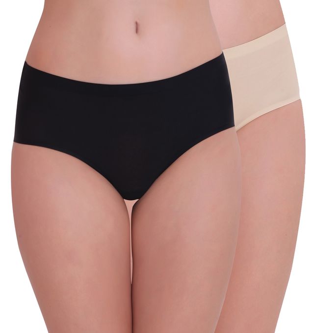 Plumbury Women s Seamless Hipster Panty | Pack Of 2 | Black-Beige - XL