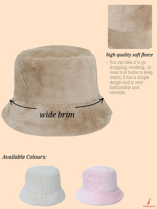 Fabseasons Women's Faux Fur Bucket Hat | White - Free Size