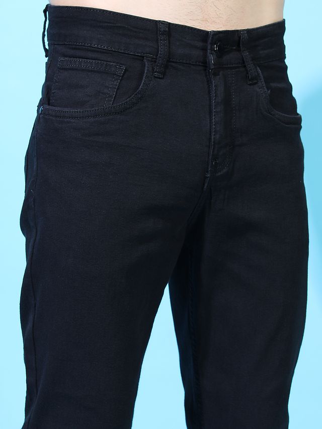 Highlander Men's Tapered Fit Mid-Rise Clean Look Stretchable Jeans | Black - 36