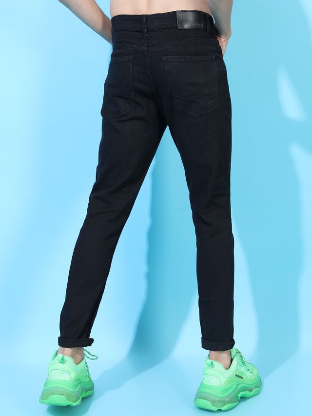 Highlander Men's Tapered Fit Mid-Rise Clean Look Stretchable Jeans | Black - 36