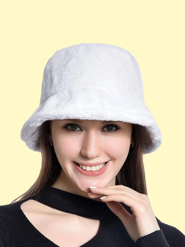 Fabseasons Women's Faux Fur Bucket Hat | White - Free Size