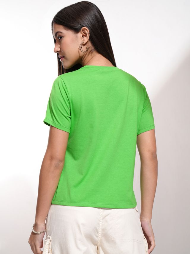 Tokyo Talkies Women's Solid Crew Neck Short Sleeve T-shirt | Green - XL