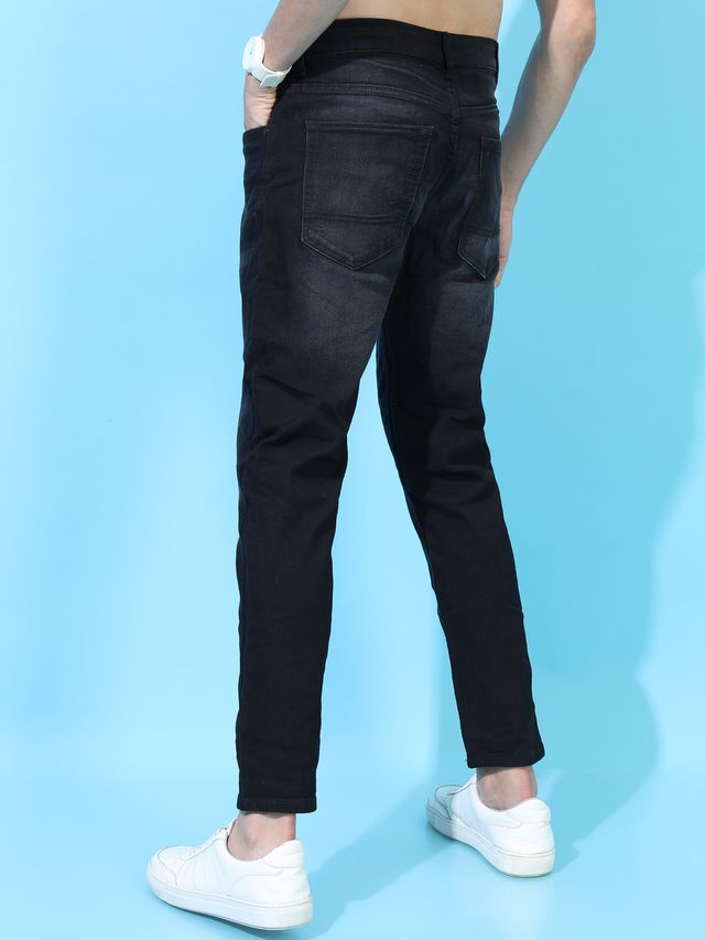 Highlander Men's Tapered Fit Mid-Rise Clean Look Stretchable Jeans | Black - 32